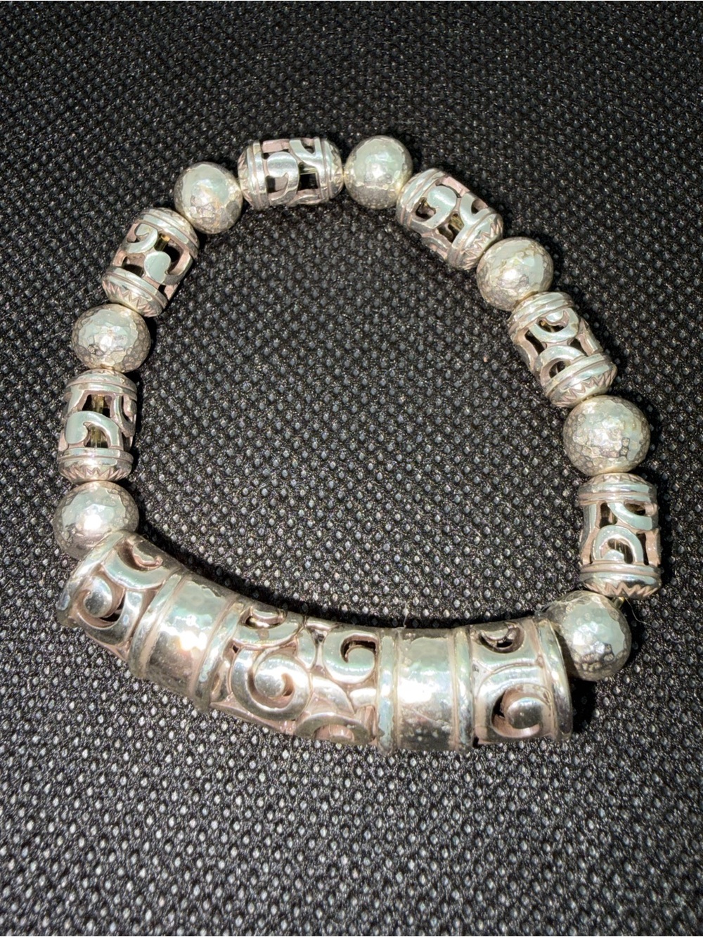 Brighton Silver-Tone Filigree Barrel & Bead Stretch Bracelet